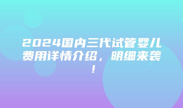 2024国内三代试管婴儿费用详情介绍，明细来袭！