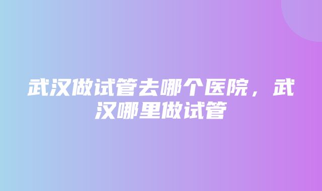 武汉做试管去哪个医院，武汉哪里做试管