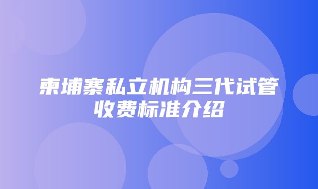 柬埔寨私立机构三代试管收费标准介绍