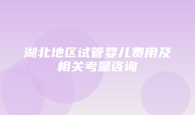 湖北地区试管婴儿费用及相关考量咨询