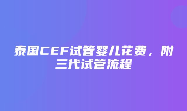 泰国CEF试管婴儿花费，附三代试管流程