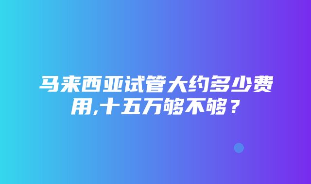 马来西亚试管大约多少费用,十五万够不够？