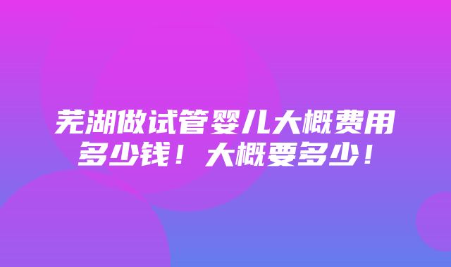 芜湖做试管婴儿大概费用多少钱！大概要多少！