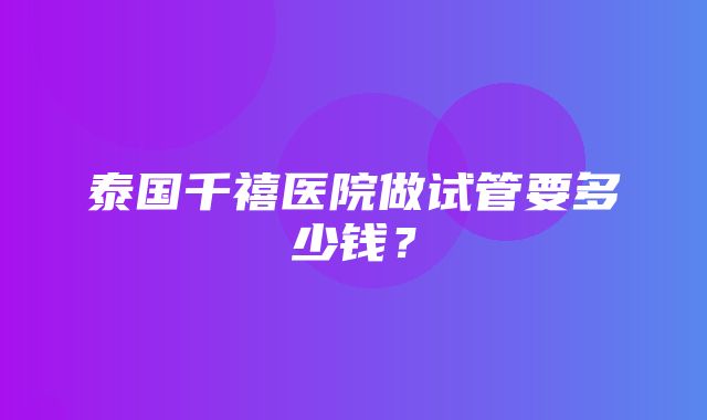 泰国千禧医院做试管要多少钱？