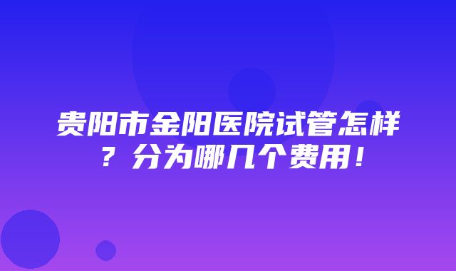 贵阳市金阳医院试管怎样？分为哪几个费用！