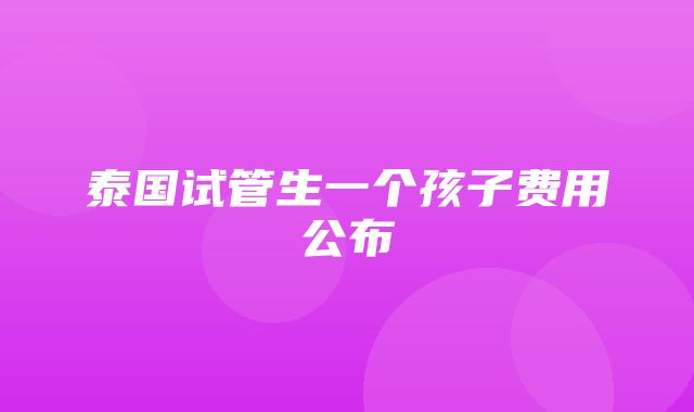 泰国试管生一个孩子费用公布