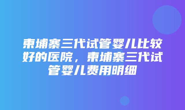 柬埔寨三代试管婴儿比较好的医院，柬埔寨三代试管婴儿费用明细