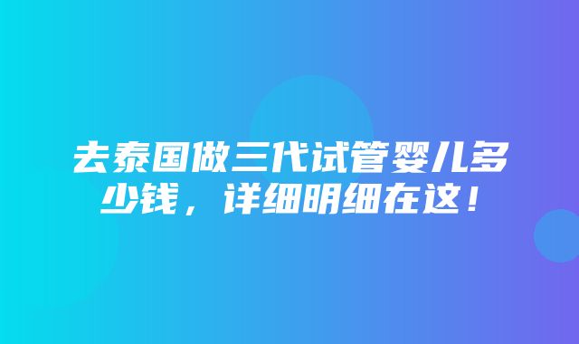 去泰国做三代试管婴儿多少钱，详细明细在这！