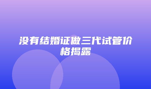 没有结婚证做三代试管价格揭露