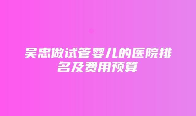 吴忠做试管婴儿的医院排名及费用预算