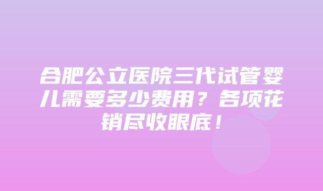 合肥公立医院三代试管婴儿需要多少费用？各项花销尽收眼底！