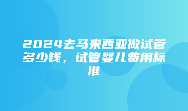 2024去马来西亚做试管多少钱，试管婴儿费用标准