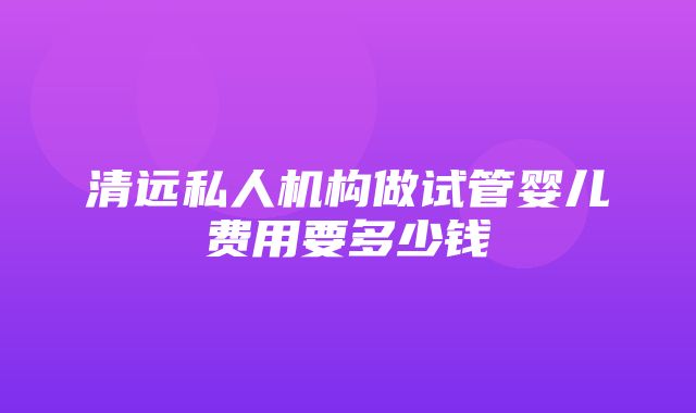 清远私人机构做试管婴儿费用要多少钱