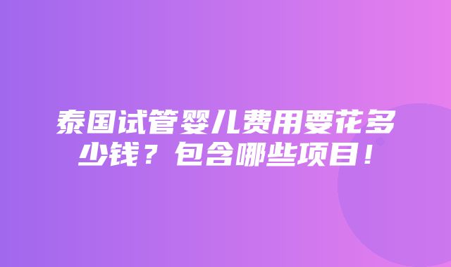 泰国试管婴儿费用要花多少钱？包含哪些项目！