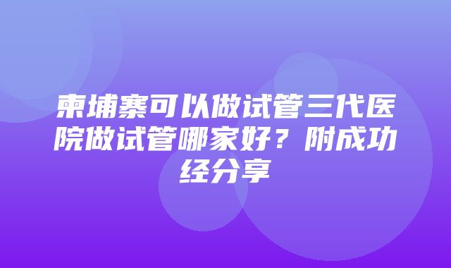 柬埔寨可以做试管三代医院做试管哪家好？附成功经分享