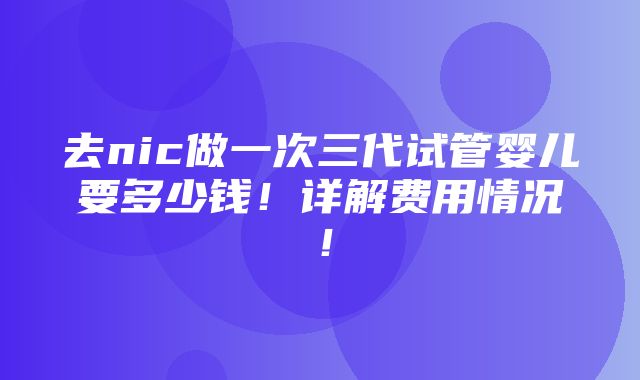 去nic做一次三代试管婴儿要多少钱！详解费用情况！