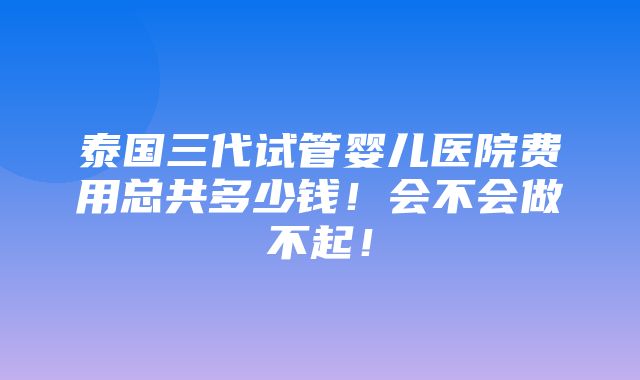 泰国三代试管婴儿医院费用总共多少钱！会不会做不起！