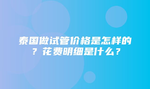 泰国做试管价格是怎样的？花费明细是什么？