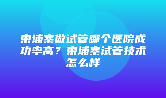 柬埔寨做试管哪个医院成功率高？柬埔寨试管技术怎么样