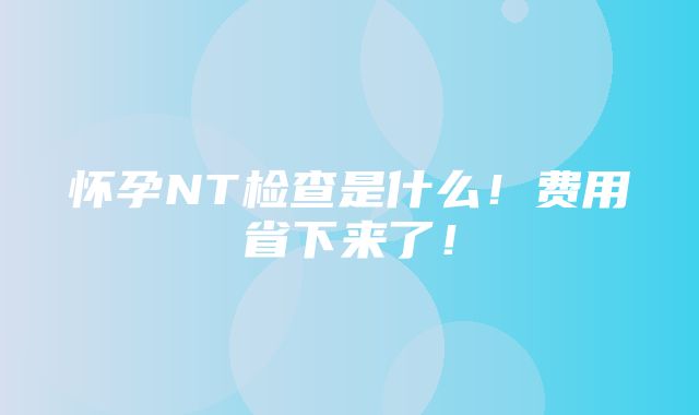 怀孕NT检查是什么！费用省下来了！