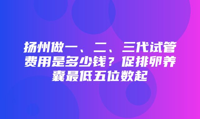 扬州做一、二、三代试管费用是多少钱？促排卵养囊最低五位数起