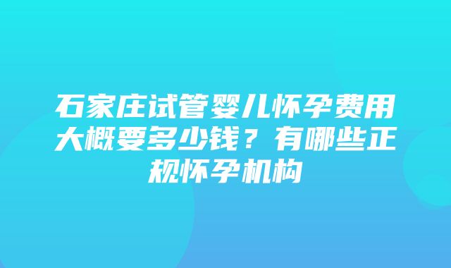 石家庄试管婴儿怀孕费用大概要多少钱？有哪些正规怀孕机构