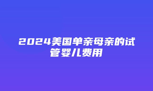 2024美国单亲母亲的试管婴儿费用