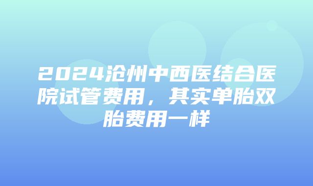 2024沧州中西医结合医院试管费用，其实单胎双胎费用一样