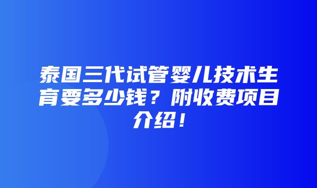 泰国三代试管婴儿技术生育要多少钱？附收费项目介绍！