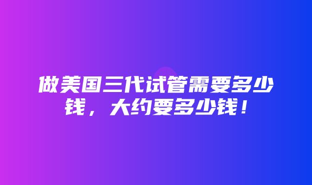 做美国三代试管需要多少钱，大约要多少钱！