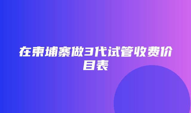 在柬埔寨做3代试管收费价目表