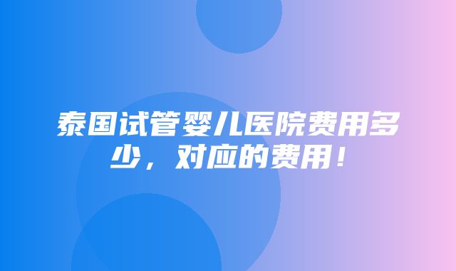 泰国试管婴儿医院费用多少，对应的费用！