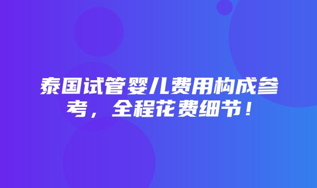 泰国试管婴儿费用构成参考，全程花费细节！