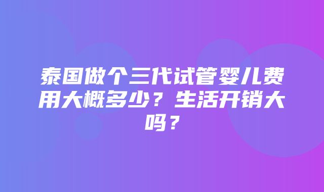 泰国做个三代试管婴儿费用大概多少？生活开销大吗？