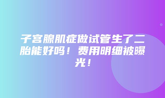 子宫腺肌症做试管生了二胎能好吗！费用明细被曝光！