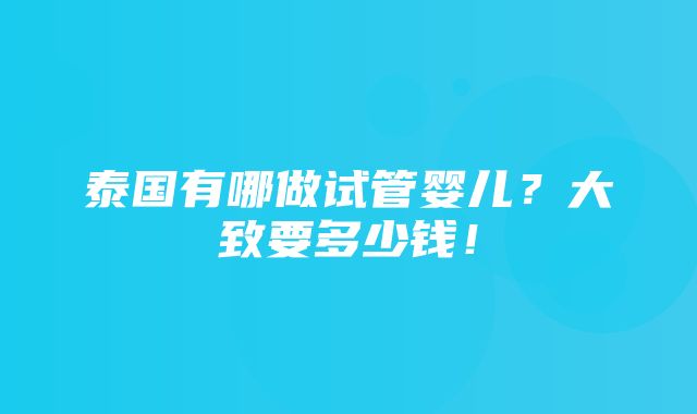 泰国有哪做试管婴儿？大致要多少钱！