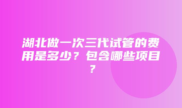 湖北做一次三代试管的费用是多少？包含哪些项目？