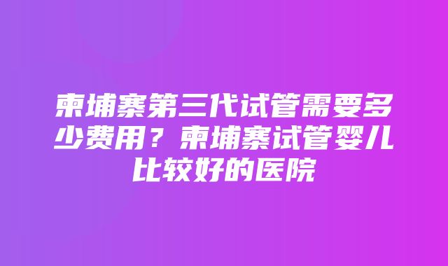 柬埔寨第三代试管需要多少费用？柬埔寨试管婴儿比较好的医院