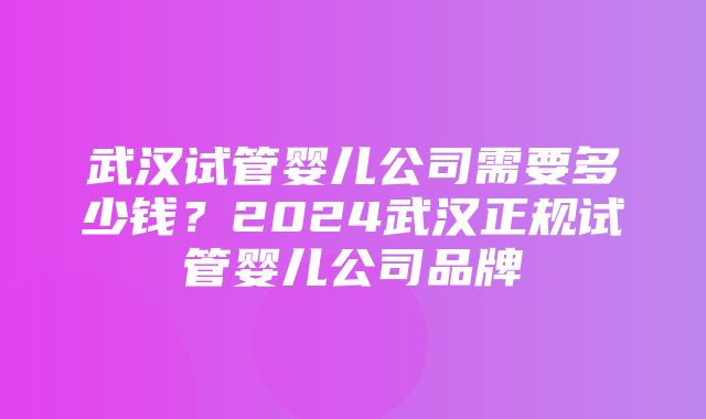 武汉试管婴儿公司需要多少钱？2024武汉正规试管婴儿公司品牌