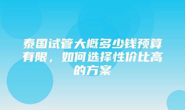 泰国试管大概多少钱预算有限，如何选择性价比高的方案