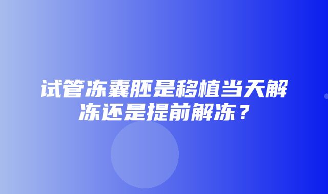 试管冻囊胚是移植当天解冻还是提前解冻？