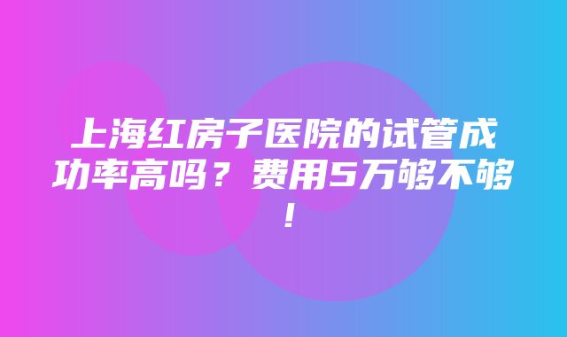 上海红房子医院的试管成功率高吗？费用5万够不够！