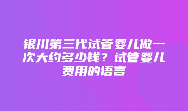 银川第三代试管婴儿做一次大约多少钱？试管婴儿费用的语言