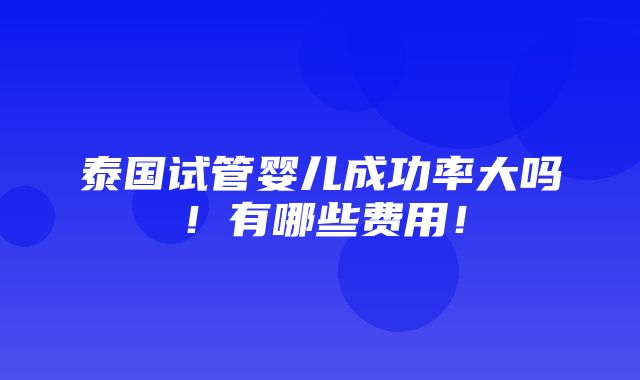 泰国试管婴儿成功率大吗！有哪些费用！