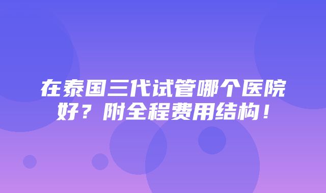 在泰国三代试管哪个医院好？附全程费用结构！