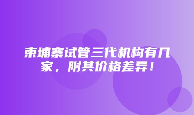 柬埔寨试管三代机构有几家，附其价格差异！