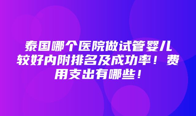 泰国哪个医院做试管婴儿较好内附排名及成功率！费用支出有哪些！