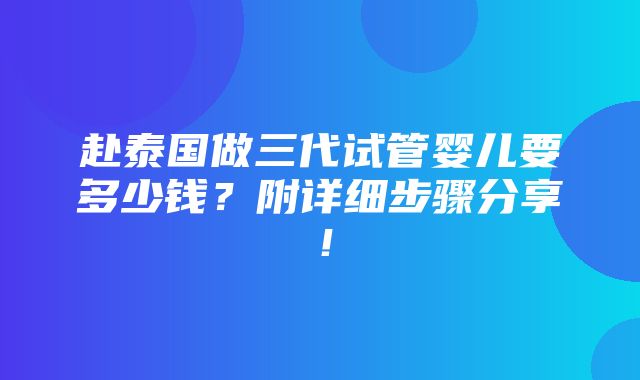 赴泰国做三代试管婴儿要多少钱？附详细步骤分享！