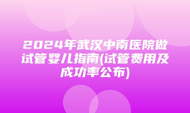 2024年武汉中南医院做试管婴儿指南(试管费用及成功率公布)