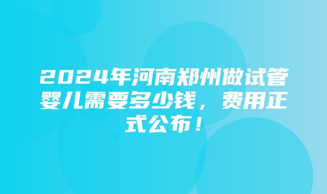 2024年河南郑州做试管婴儿需要多少钱，费用正式公布！